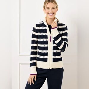 Talbots Navy and Cream Coolmax Knit Sweater - Worn Once - Size L - T by Talbots